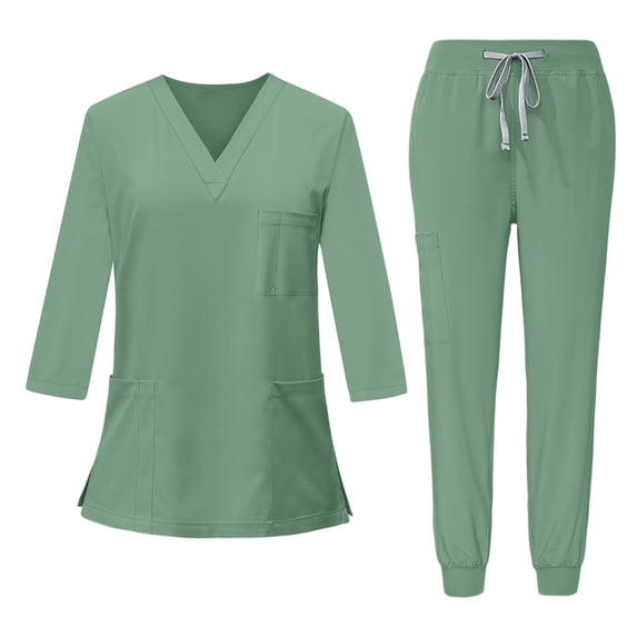 Scrubs for Women Set, Medical Women Scrubs Soft 3/4 Sleeve V-Neck Top and Jogger Pants with Pockets Mint Green L