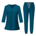 thumbnail image 1 of Scrubs for Women Set, Medical Women Scrubs Soft 3/4 Sleeve V-Neck Top and Jogger Pants with Pockets Turquoise S, 1 of 4