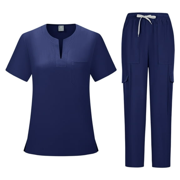 Scrubs for Women Set, Modern V Neck Scrub Top & Jogger Pant with 8 Pockets Professionals Soft Stretch Medical Nursing Uniforms Set (Navy)