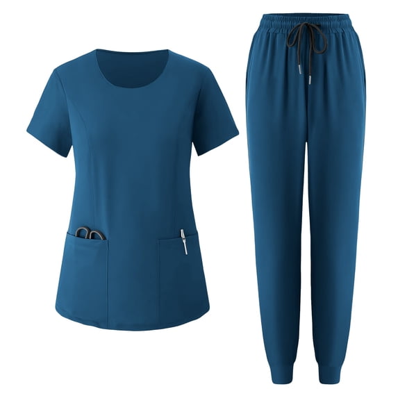 Scrubs for Women Set Oversized Crewneck Short Sleeve Top and Loose Fits Pants Nursing Medicals Uniform Two Piece Set