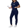 thumbnail image 1 of Scrubs for Women Set Pocket Top & Drawstring Jogger Scrub Pants Stretch Nursing Scrubs Set Uniform Navy M, 1 of 5