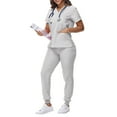 thumbnail image 1 of Scrubs for Women Set Pocket Top & Drawstring Jogger Scrub Pants Stretch Nursing Scrubs Set Uniform White M, 1 of 5
