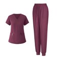 thumbnail image 1 of Scrubs for Women Set - Pockets V-Neck Nursing Top & Drawstring Jogger Pants, Stretch Comfortable Medical Uniform Red S, 1 of 4