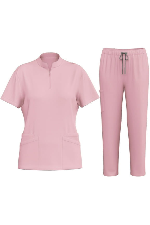 Scrubs for Women Set Short Sleeve Mock Neck Tops and Cargo Pants with Pocket Medical Nursing Uniforms Sets S-2XL
