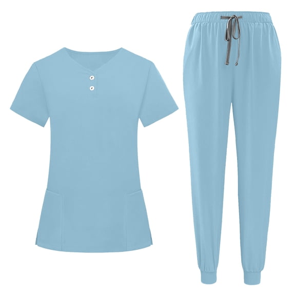 Scrubs for Women Set Short Sleeve Top Side Pockets High Waist Jogger Pants Drawstring Comfortable Fit Nursing Uniforms for Women