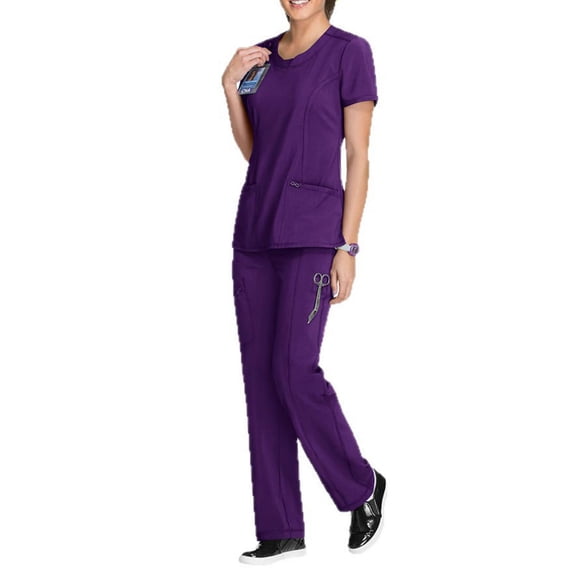 Scrubs for Women Set Solid Medical Uniform Stretch V-Neck Scrub Top & Jogger Pant with Pockets Purple L
