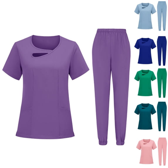 Scrubs for Women Set Stretch Fit Scrub Top & Jogger Pants Medical Nurse Uniforms Set