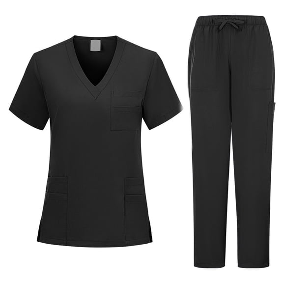 Scrubs for Women Set Stretch Fit Scrub Top & Jogger V-Neck 2025 Pants Medical Nurse Uniforms Set Multi Pocket Black L