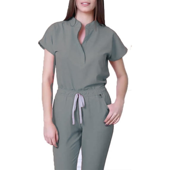 Scrubs for Women Set Stretch Nursing Uniforms V Neck Scrub Tops and Cargo Pants Quick Drying Solid Medical Scrubs (Gray,S)