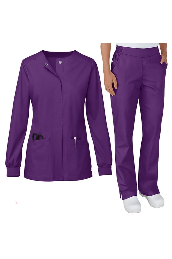 Scrubs for Women Set Stretch Scrub Tops & Cargo Pant Quick Drying Solid Color Medical Uniform with Pockets Dark Purple XL