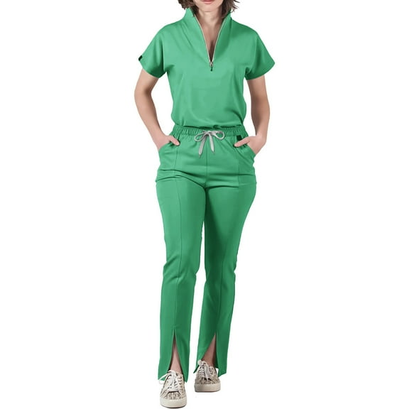 Scrubs for Women Set Stretch Scrub Tops & Cargo Pant Quick Drying Solid Color Medical Uniform with Pockets Green XL