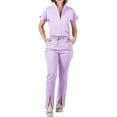 thumbnail image 1 of Scrubs for Women Set Stretch Scrub Tops & Cargo Pant Quick Drying Solid Color Medical Uniform with Pockets Light Purple M, 1 of 2
