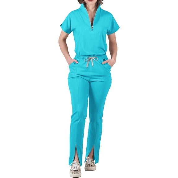 Scrubs for Women Set Stretch Scrub Tops & Cargo Pant Quick Drying Solid Color Medical Uniform with Pockets Sky Blue 2XL