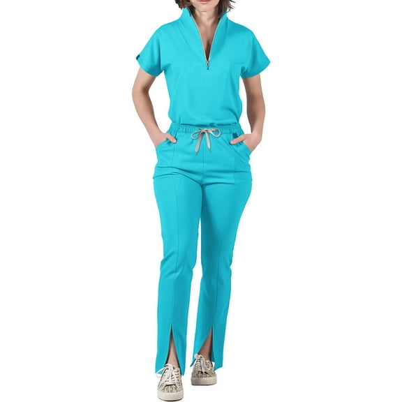 Scrubs for Women Set Stretch Scrub Tops & Cargo Pant Quick Drying Solid Color Medical Uniform with Pockets Sky Blue M