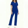 thumbnail image 1 of Scrubs for Women Set - Stretch Short Sleeve V-Neck Tops & Loose Pant with Pockets - Comfortable Nursing Uniform Outfits Blue S, 1 of 9