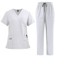 thumbnail image 1 of Scrubs for Women Set - Stretch Top & Cargo Pants with Multi Pocket for Nurse White XXL, 1 of 7