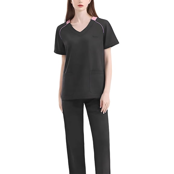 Scrubs for Women Set Stretch V-Neck Scrub Top & Jogger Pant Medical Uniform for Woman Housekeeping Uniforms 2025 Dark Gray S