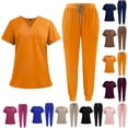 thumbnail image 1 of Scrubs for Women Set Stretch V-Neck Scrub Top & Jogger Pant Workwear Uniform Scrub Sets For Woman with Pockets,Orange L, 1 of 3
