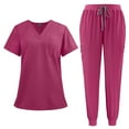 thumbnail image 1 of Scrubs for Women Set Stretch V-Neck Scrub Tops with Pockets & Cargo Pant Quick Drying Solid Nurse Work Uniform Hot Pink XL, 1 of 2
