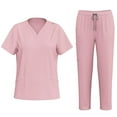 thumbnail image 1 of Scrubs for Women Set Stretch V-Neck Scrub Tops with Pockets & Cargo Pant Quick Drying Solid Nurse Work Uniform, 1 of 6
