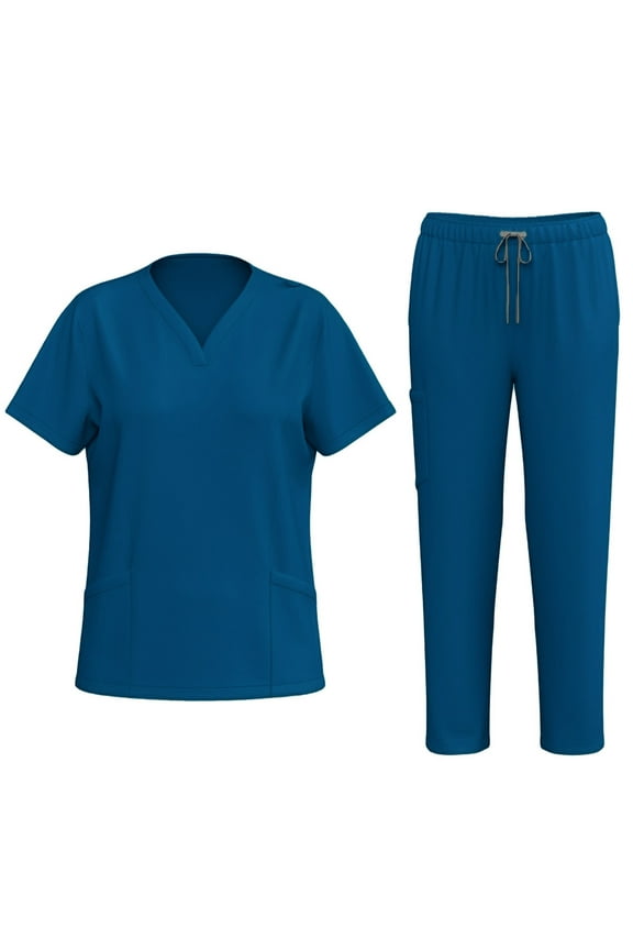 Scrubs for Women Set Stretch V-Neck Scrub Tops with Pockets & Cargo Pant Quick Drying Solid Nurse Work Uniform
