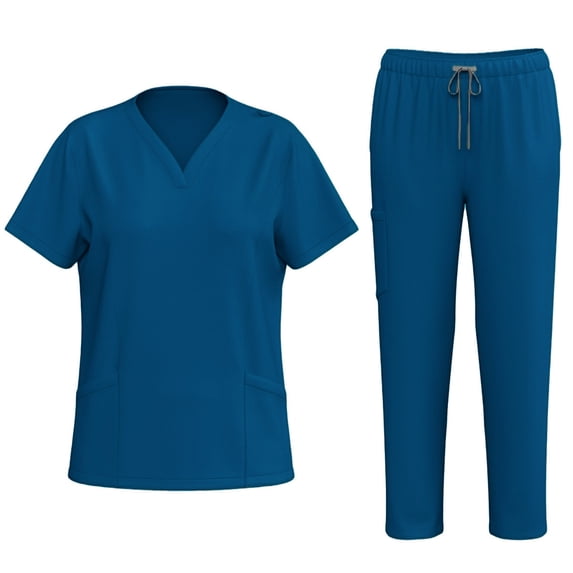 Scrubs for Women Set Stretch V-Neck Scrub Tops with Pockets & Cargo Pant Quick Drying Solid Nurse Work Uniform