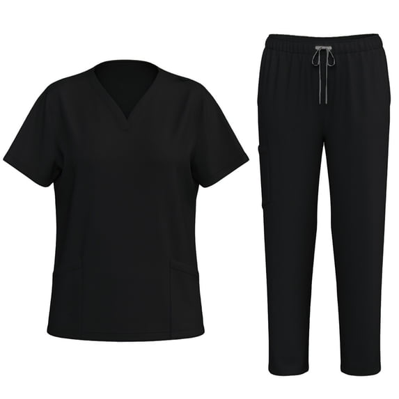 Scrubs for Women Set Stretch V-Neck Scrub Tops with Pockets & Cargo Pant Quick Drying Solid Nurse Work Uniform