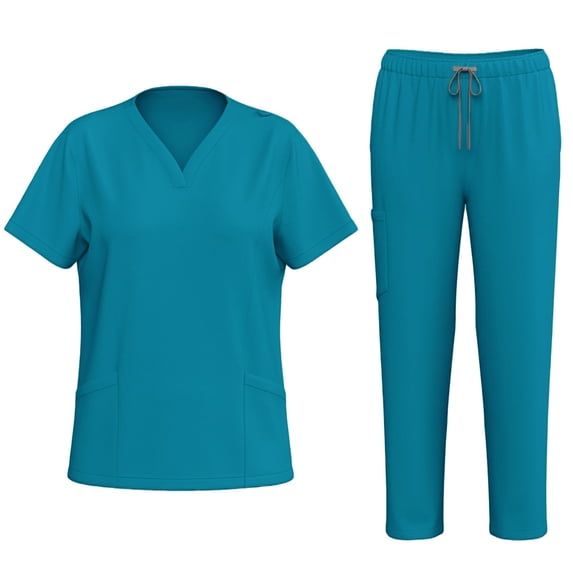 Scrubs for Women Set Stretch V-Neck Scrub Tops with Pockets & Cargo Pant Quick Drying Solid Nurse Work Uniform
