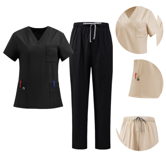 Scrubs for Women Set Stretch V-Neck Top & Jogger Pants with Drawstring Nursing Uniforms Set with Pockets L