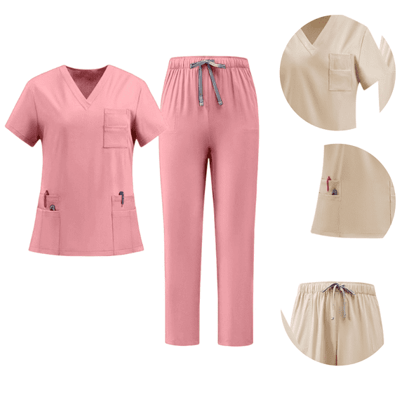 Scrubs for Women Set Stretch V-Neck Top & Jogger Pants with Drawstring Nursing Uniforms Set with Pockets XL