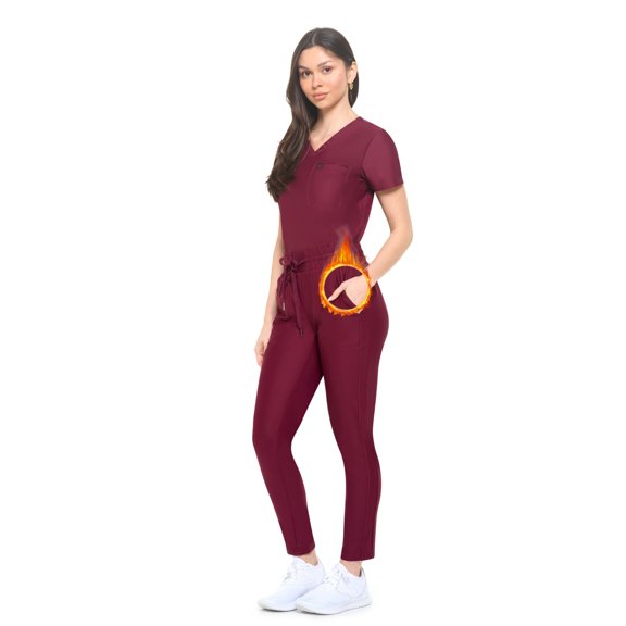 Scrubs for Women Set Ultra Stretch Form Fitting Womens Scrub Set (Burgundy, 2X-Large)