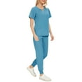 thumbnail image 1 of Scrubs for Women Set - V-Neck Scrub Top & Jogger Pant with Pockets, 4 Way Stretch Nurse Uniform Blue XXL, 1 of 4