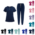 thumbnail image 1 of Scrubs for Women Set V-Neck Scrub Top & Jogger Scrub Pants with Pockets, Comfortable Scrubs Dark Blue S, 1 of 7