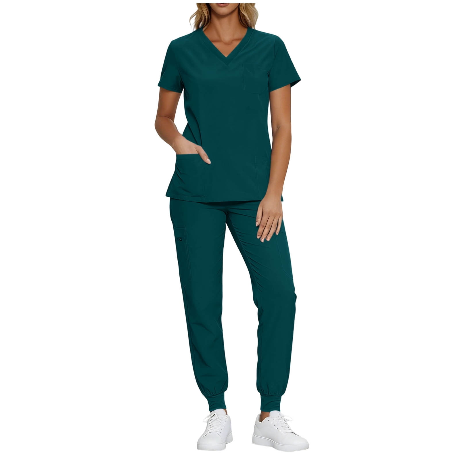 Scrubs for Women Set V-Neck Scrub Top Stretch Jogger Pants Stretchy Scrub Set Womens Workwear Nursing Uniform