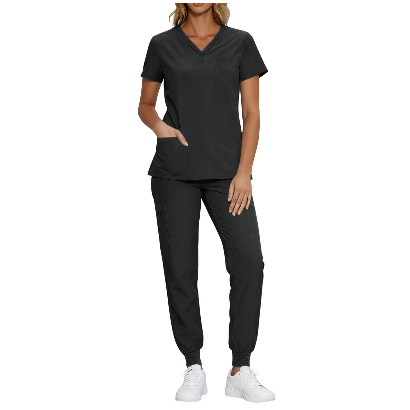 Scrubs for Women Set V-Neck Scrub Top Stretch Jogger Pants Stretchy Scrub Set Womens Workwear Nursing Uniform