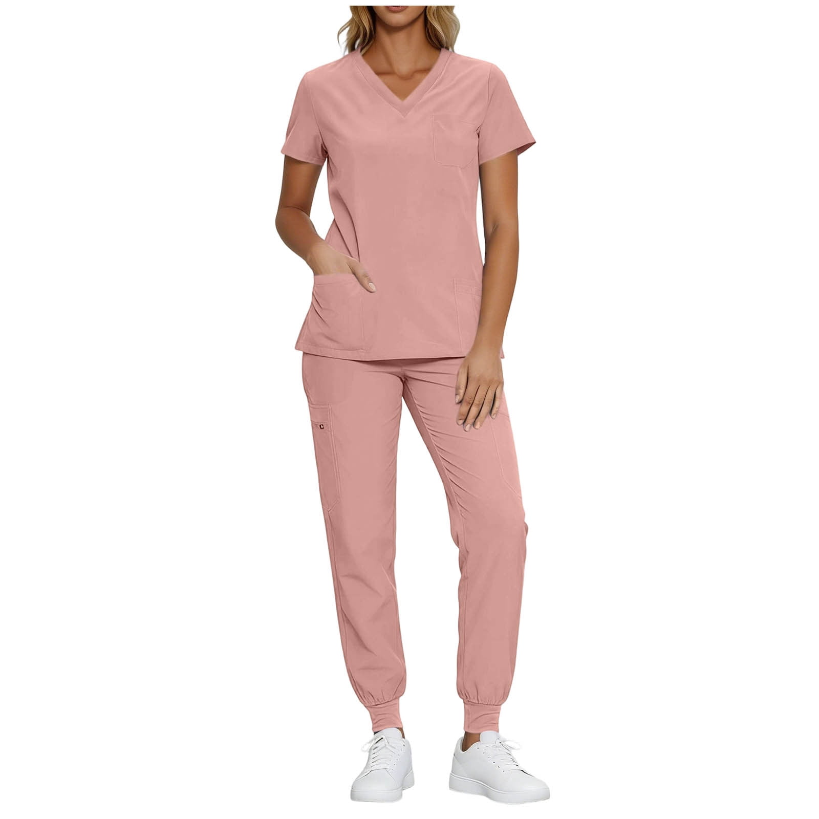 Scrubs for Women Set V-Neck Scrub Top Stretch Jogger Pants Stretchy Scrub Set Womens Workwear Nursing Uniform
