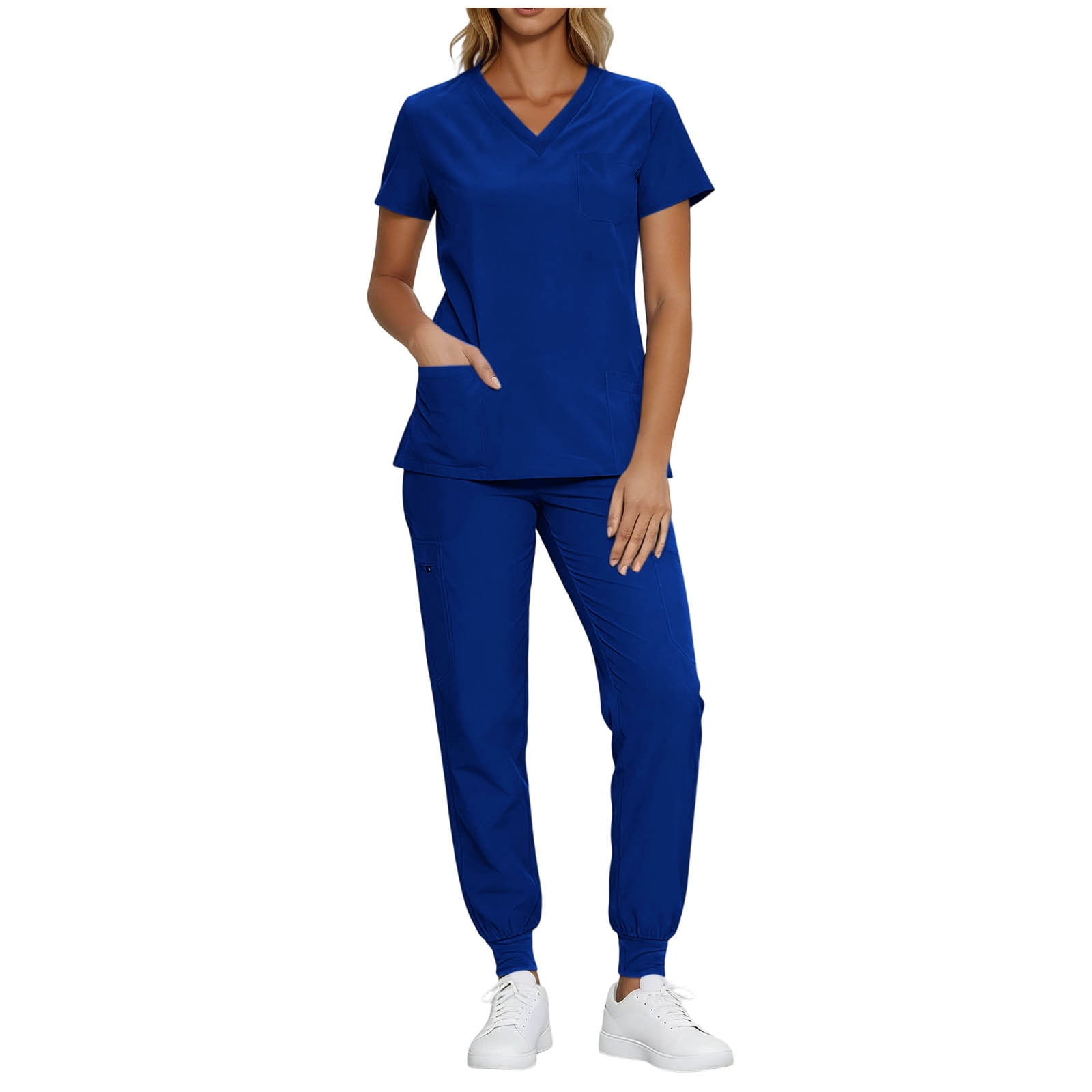 Scrubs for Women Set V-Neck Scrub Top Stretch Jogger Pants Stretchy Scrub Set Womens Workwear Nursing Uniform