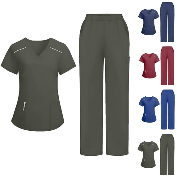 Scrubs for Women Set V-Neck Scrub Uniform Tops Classic Medical Workwear with Elastic Waist Straight-leg Jogger Pants
