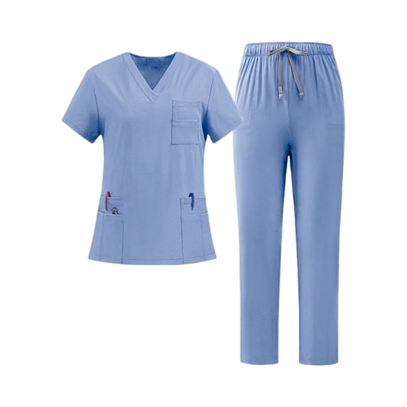 Scrubs for Women Set V-Neck Scrubs Top Scrub Pants Medical Nursing Uniforms with Pockets Soft Stretch Solid Medical Working Uniforms Set