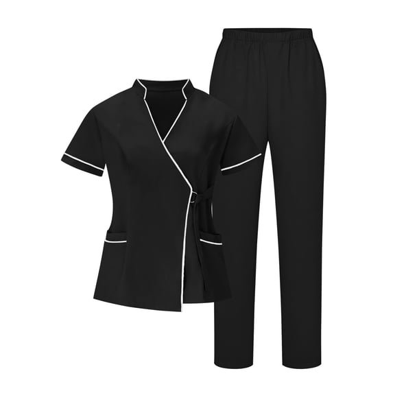 Scrubs for Women Set V Neck Short Sleeve Tie Front Tops Practical Pockets STRAIGHT LEG Pants Comfortable Work Attire Nursing Uniforms