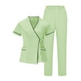 thumbnail image 1 of Scrubs for Women Set V Neck Short Sleeve Tie Front Tops Practical Pockets STRAIGHT LEG Pants Comfortable Work Attire Nursing Uniforms, 1 of 9