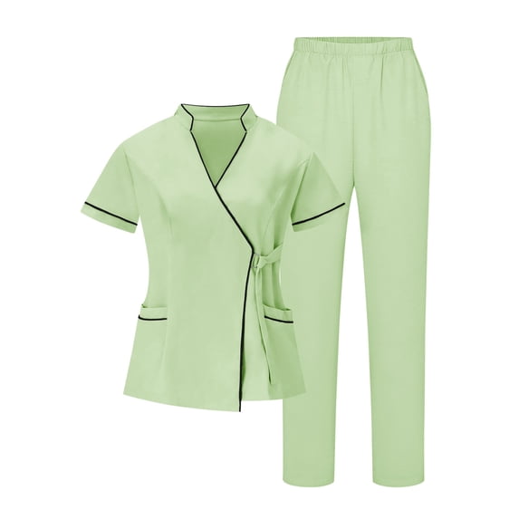 Scrubs for Women Set V Neck Short Sleeve Tie Front Tops Practical Pockets STRAIGHT LEG Pants Comfortable Work Attire Nursing Uniforms