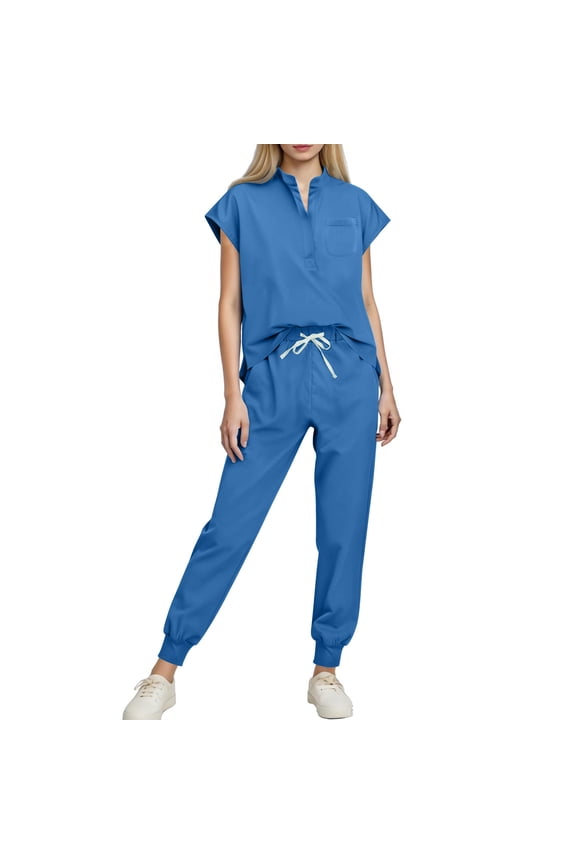 Scrubs for Women Set V Neck Short Sleeve Top Drawstring Waist Ankle Cuff Pants Comfortable Professional Work Attire Uniformes De Enfermeras De Mujer