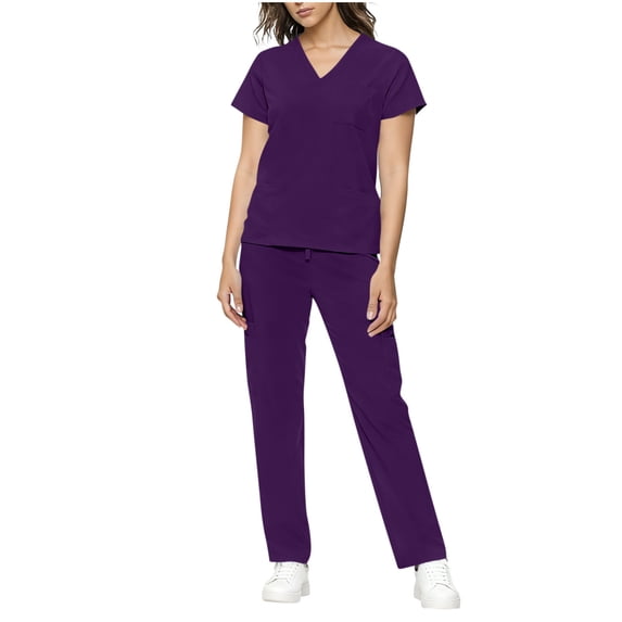Scrubs for Women Set V Neck Short Sleeve Top Modern Elastic Waist Straight Leg Pants Womens Workwear Uniforme De Enfermera