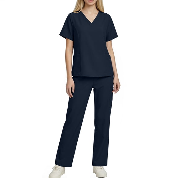 Scrubs for Women Set V Neck Short Sleeve Top with Utility Pocket Pants Comfortable Professional Nursing Uniforms for Women