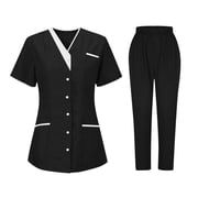 Scrubs for Women Set V-Neck Short Sleeve Tunic Classic Shirt Top and Cargo Pants Medical Nursing Uniform Suit with Pockets