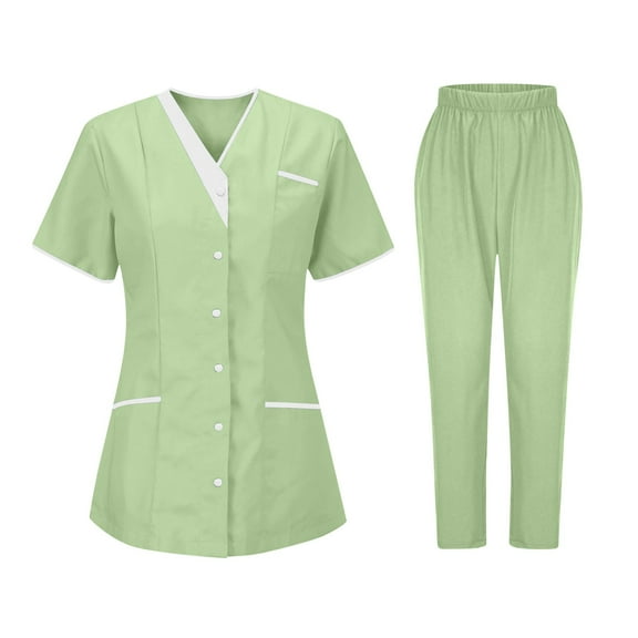 Scrubs for Women Set V-Neck Short Sleeve Tunic Classic Shirt Top and Cargo Pants Medical Nursing Uniform Suit with Pockets