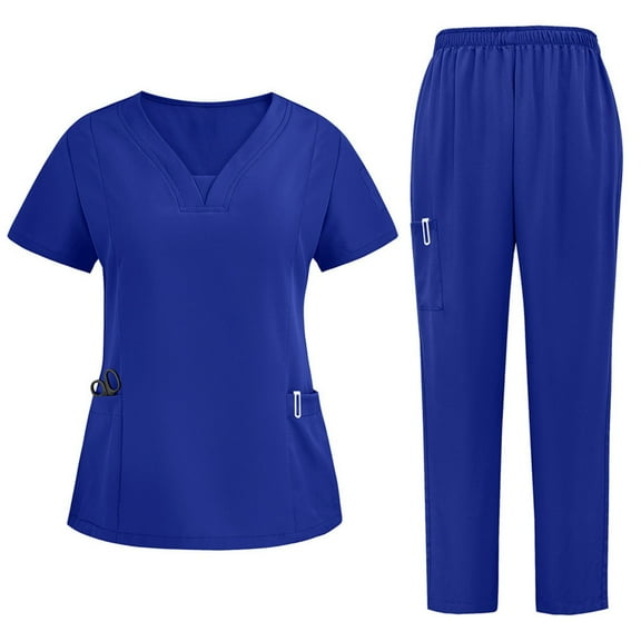 Scrubs for Women Set V-Neck Top & Pants Medical Scrubs Nurse Uniform Clinical Modern Suit with 3 Pockets