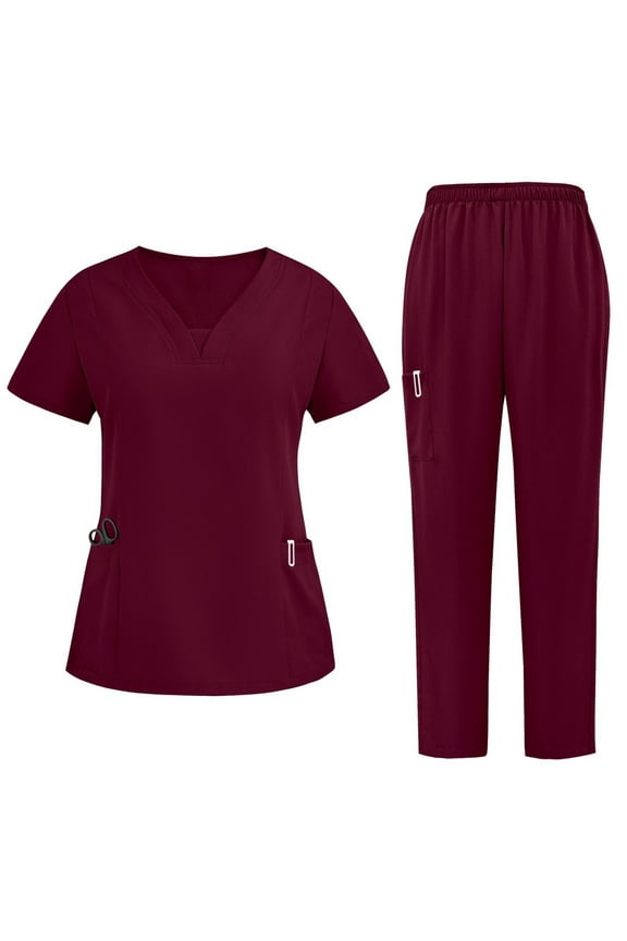 Scrubs for Women Set V-Neck Top & Pants Medical Scrubs Nurse Uniform Clinical Modern Suit with 3 Pockets