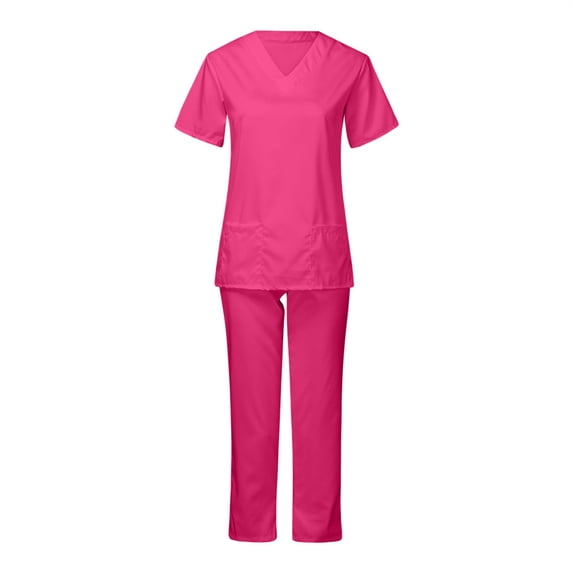 Scrubs for Women Sets High Quality 2 Piece Nurse Working Uniforms Lightweight Workwear Clinical Top Pants Women's 2-Piece Scrub Set Hot Pink S